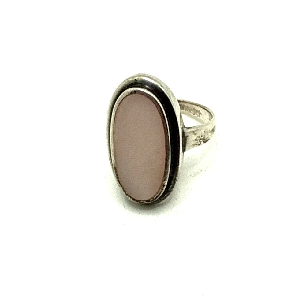 Vintage 1970s AVON Sterling Silver Pink Mother of Pearl Oval Ring Size 6.5